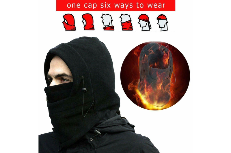 6x Windproof Thermal Fleece Balaclava Beanie Hat Full Face Mask Ski - Black