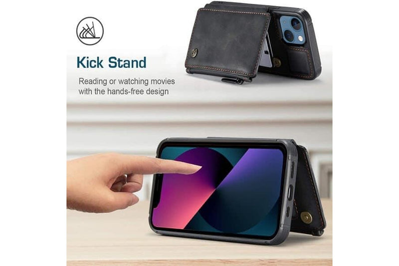 For Apple iPhone 13 Mini CaseMe Back Zipper Wallet Case W/ 3 Card Slots, RFID Blocking, 1 Money Pocket, Credit Card Holder Leather Cover (Black)