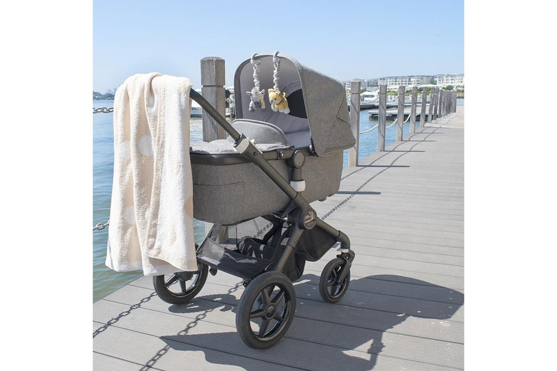 2pc Living Textiles Baby Newborn Cotton Knitted Stroller Toys Zebra & Lion