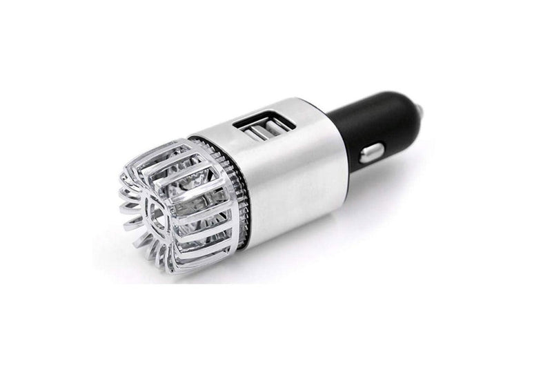 12V Car Air Purifier Car Air Freshener with Dual USB Charger Port Silver