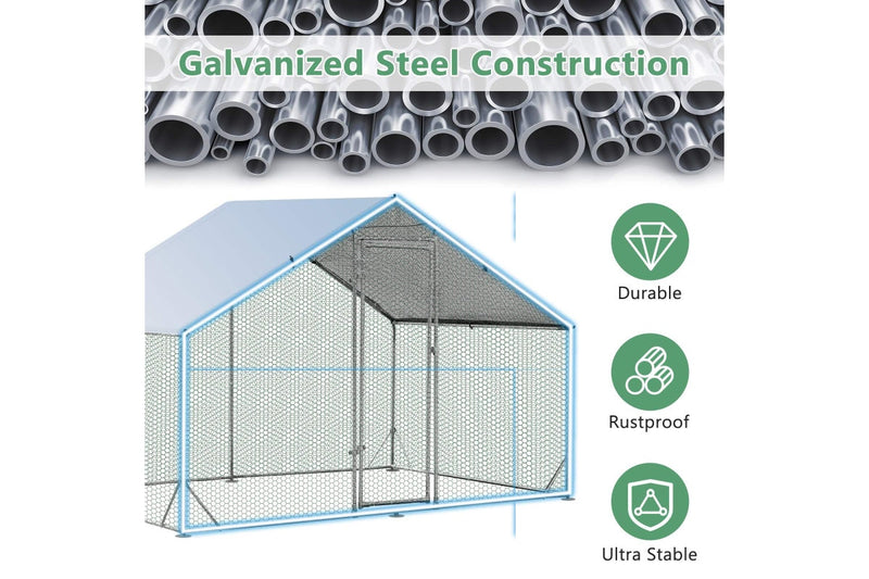 Costway Large Chicken Coop 2x3x1.95m Walk-in Cage Run Rabbit Hutch Outdoor Bunny Hen House Ferret Pet Enclosure Galvanized Steel