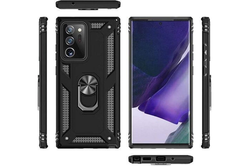 For Samsung Galaxy Note 20 Ultra /Note 20 Ultra 5G 6.9 Case, Military Grade 360 Degree Rotating Metal Magnetic Ring Car Mount Holder Kickstand Shockproof Heavy Duty Cover (Black)