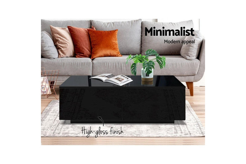 Artiss Modern Coffee Table 4 Storage Drawers High Gloss Living Room Furniture Black Bedside Tables
