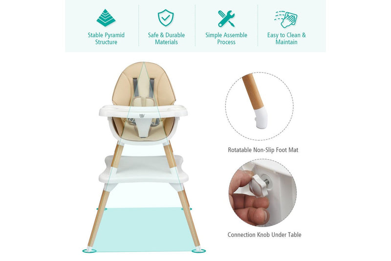Giantex 5-in-1 Convertible Baby High Chair Toddler Booster Seat Kids Table & Chair Set w/Removable Tray,Khaki