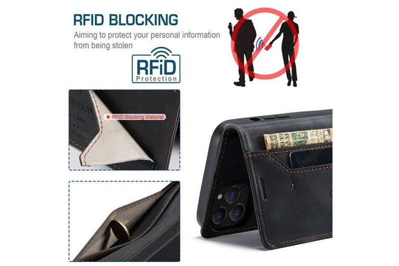 AutSpace For Apple iPhone 13 Pro Case RFID Blocking Retro Flip Premium Leather Card Holder Wallet Cover - Black