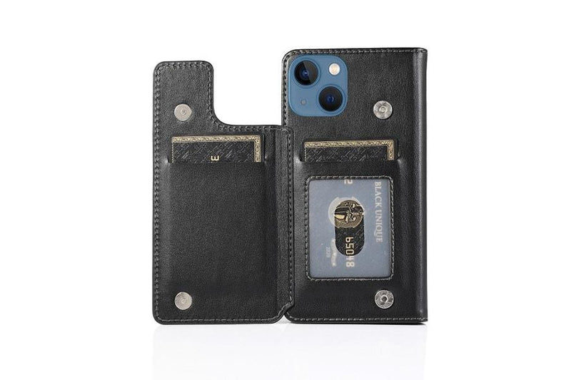 For Apple iPhone 13 Mini Case SupRShield Pro Luxury Wallet Leather Flip Magnetic Stand Case Cover (Black)