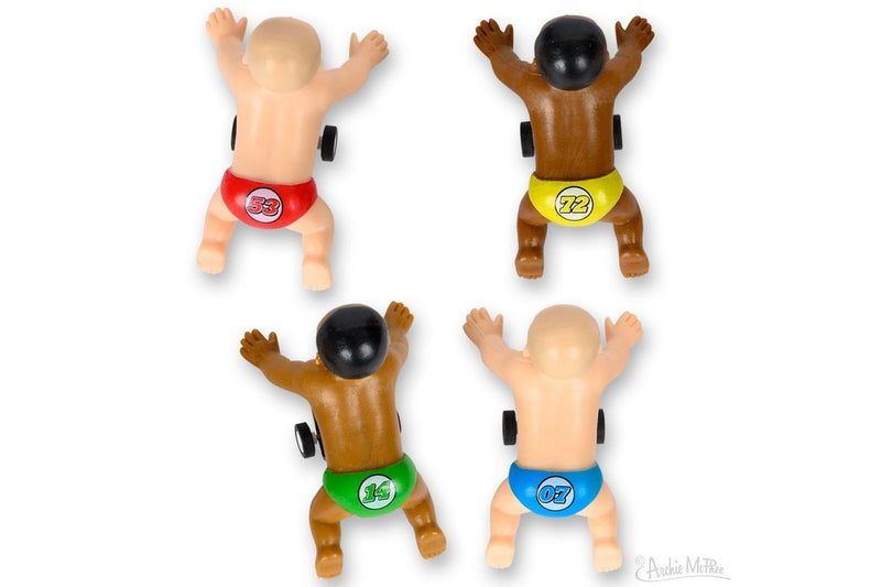 3PK Archie McPhee 5.7cm Pull Back Racing Babies Vinyl Plastic Race Toy Asst. 3y+