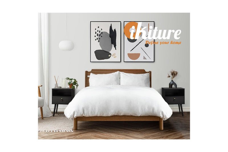 Oikiture 2 X Bedside Tables Side Table w/ Leather Handle Black