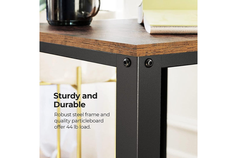 2-Tier Side Table with Storage Shelf with Metal Frame, Rustic Brown