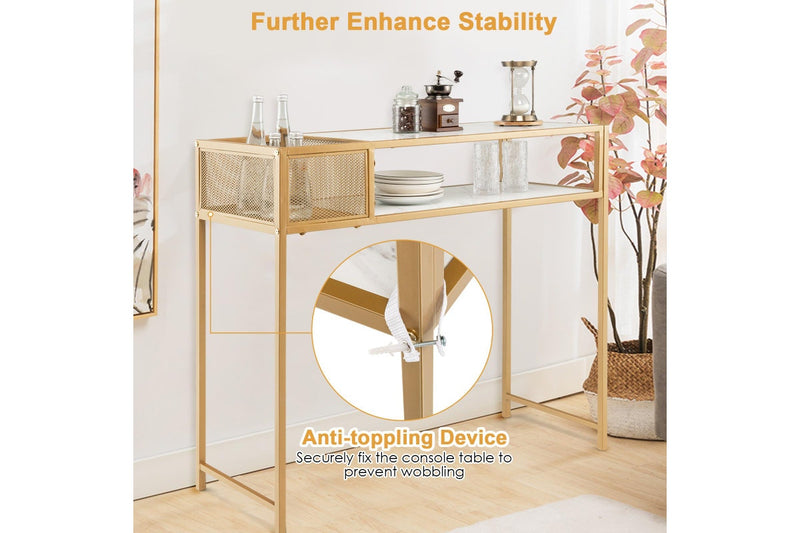 Giantex Console Table 2-tier Faux Marble Sofa Table w/ Open Shelf Modern Entryway Table White