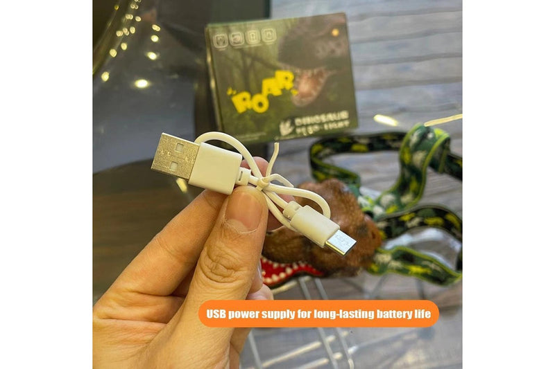 Costcom Dinosaur Headlamp for Kids Flashlight Rechargeable Led Headlights Roar Silent