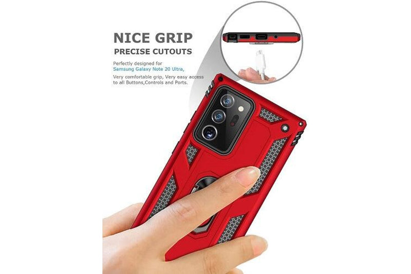 For Samsung Galaxy Note 20 Ultra /Note 20 Ultra 5G 6.9 Case, Military Grade 360 Degree Rotating Metal Magnetic Ring Car Mount Holder Kickstand Shockproof Heavy Duty Cover (Red)