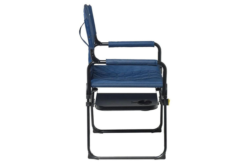 Caribee 90cm Aluminium Folding Directors Chair w Side Table Navy Outdoor Camping