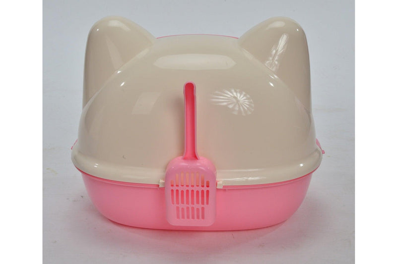 YES4PETS Medium Hooded Cat Toilet Litter Box Tray House With Scoop Pink