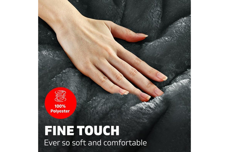 Super King Bedding Faux Mink Quilt Comforter Fleece Throw Blanket Charcoal