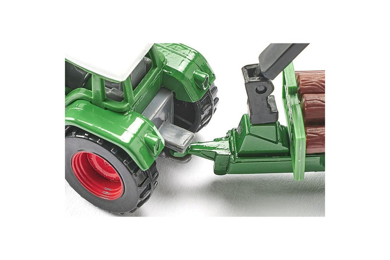 2x Siku 1645 Fendt Tractor w Forestry Trailer Diecast Metal 147mm Kids Toy 3y+