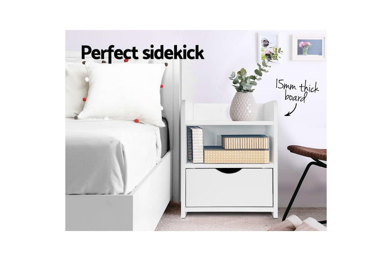 Artiss Bedside Table 1 Drawer with Shelf - FARA White