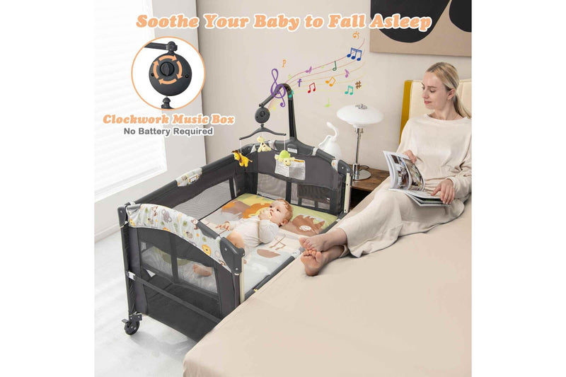 Costway 4-IN-1 Portable Travel Cot Portacot kid Co Sleeper Bedside Bassinet Playpen Cradle Adjustable Height w/Mattress &Toy Rack