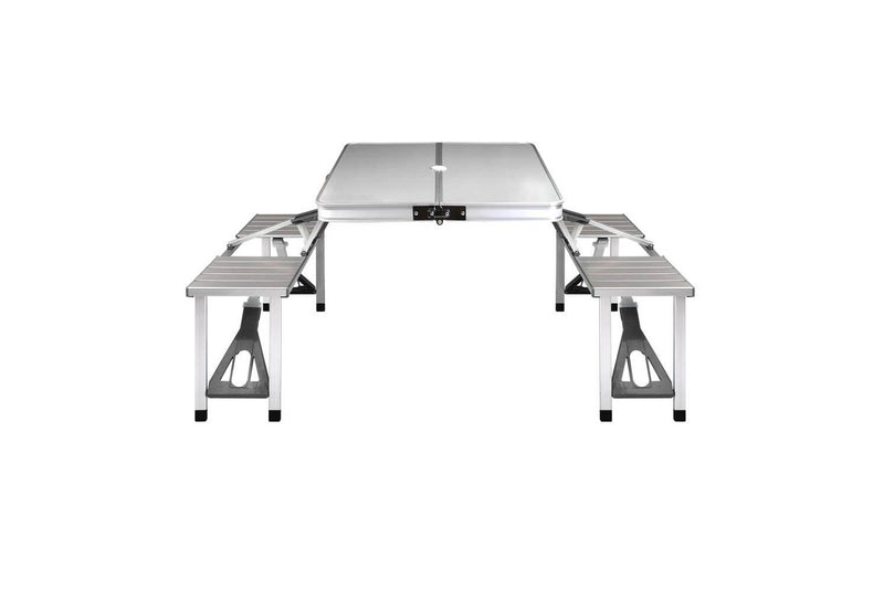 Weisshorn Folding Camping Table Outdoor Picnic BBQ With 2 Bench Chairs Set