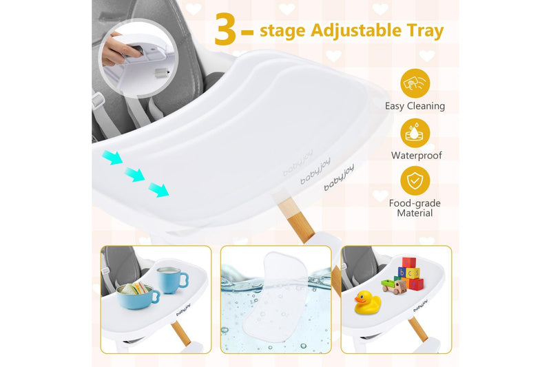 Giantex 4-in-1 Baby High Chair Convertible Infant Eating Highchair w/Adjustable Tray Kids Dining chair Grey