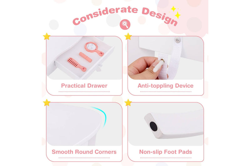 Giantex Kids Makeup Dressing Table Princess Vanity Set Writing Desk, White