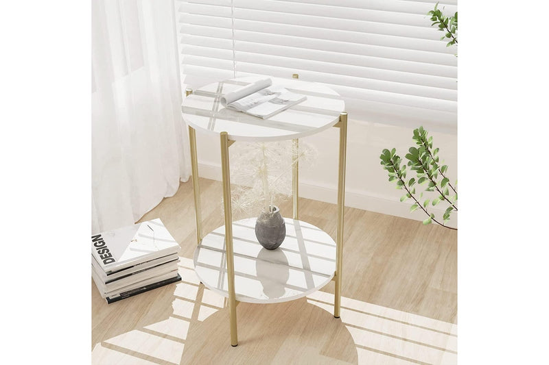 2 Tier Round Bedside table, Marble (Gold)