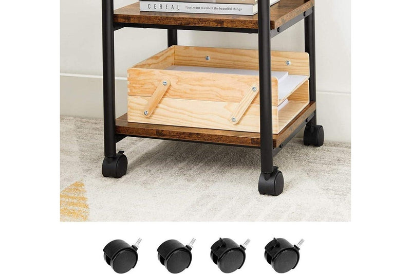 Adjustable Rustic Brown and Black 3-Tier Machine Cart with Wheels - OPS003B01