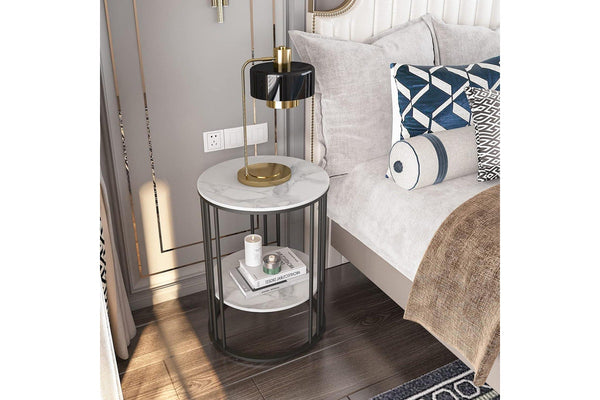 Small Round Marble Side Table White Bedside