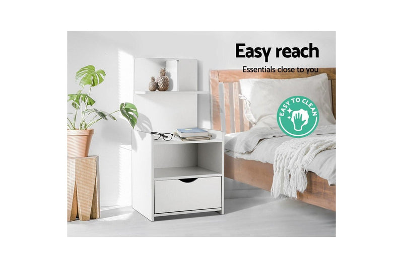 Artiss Bedside Table 1 Drawer with Shelves - EVERMORE White