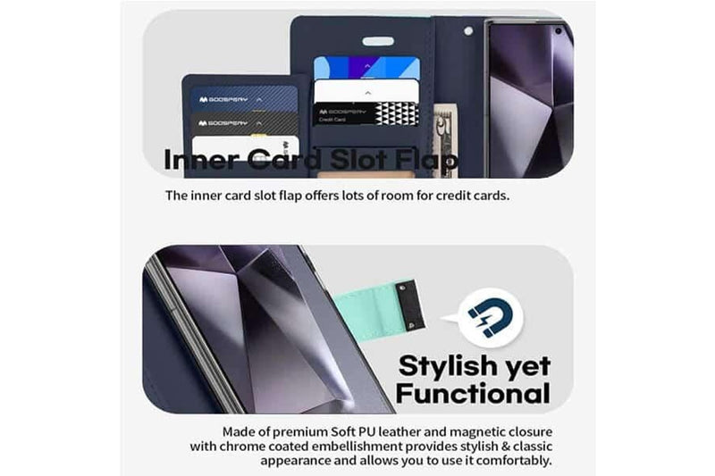 Goospery Samsung Galaxy S25+Plus /S24+Plus Rich Diary Wallet Flip Case Leather Card Slots Magnetic Cover (Black)