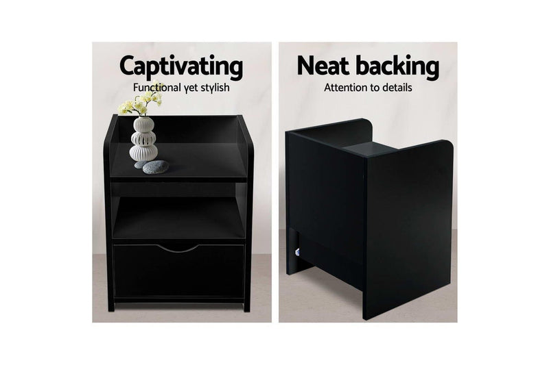 Artiss Bedside Table 1 Drawer with Shelf - FARA Black