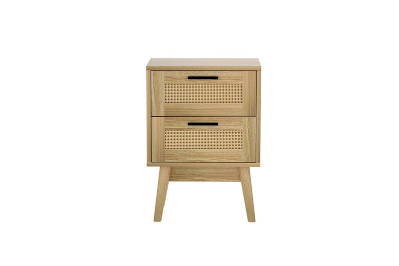 Artiss Rattan Bedside Table 2 Drawers Wood - RIE Oak