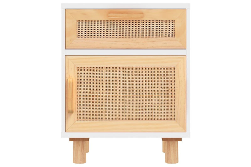 Bedside Cabinet White Solid Wood Pine and Natural Rattan vidaXL