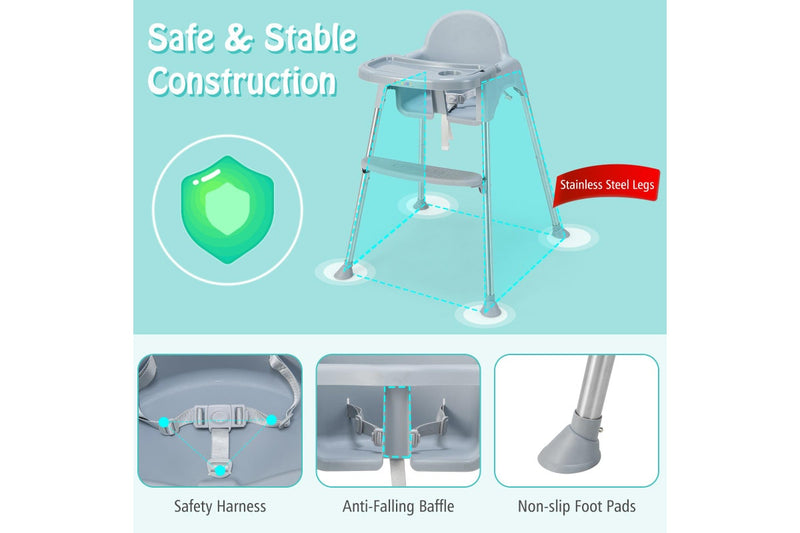 Giantex 4-in-1 Baby High Chair Foldable Infant Booster Seat Toddler Feeding Chair w/Removable Tray Grey