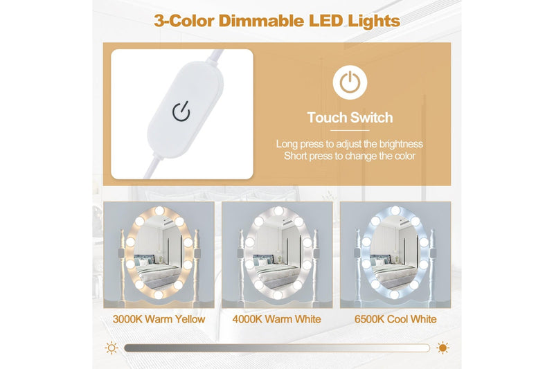 Costway Dressing Table Vanity Stool Set Makeup Table Dresser Jewellery Cabinet Mirror 4 Drawers Xmas Gift, White