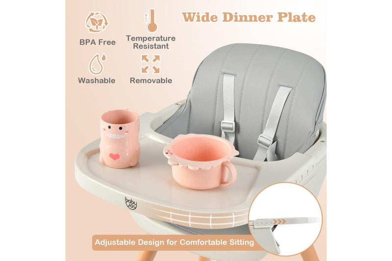 Costway 3-In-1 High Chair Feeding Chair Wood Eating Dining Chair Adjustable Tray & Footrest Grey