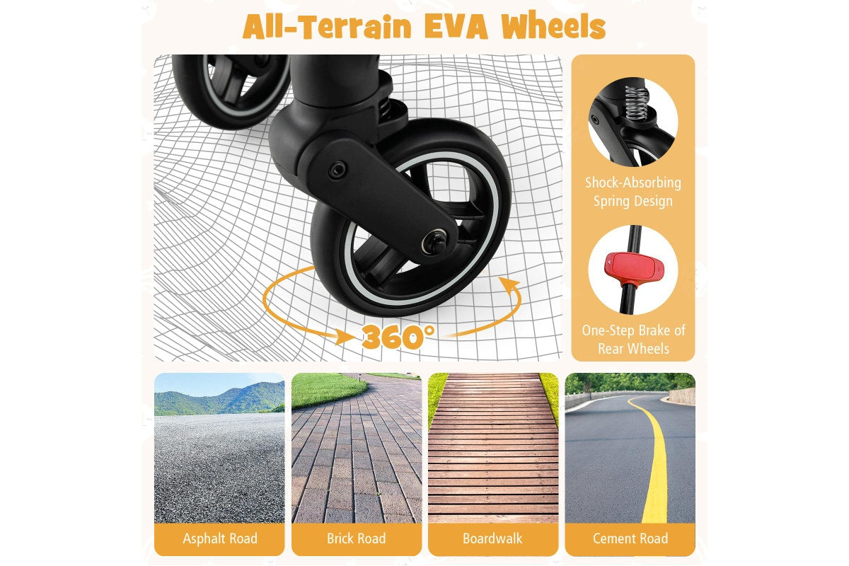 Costway Folding kid Stoller Portable kid Stroller w/Adjustable Canopy Self-Standing Gravity Black