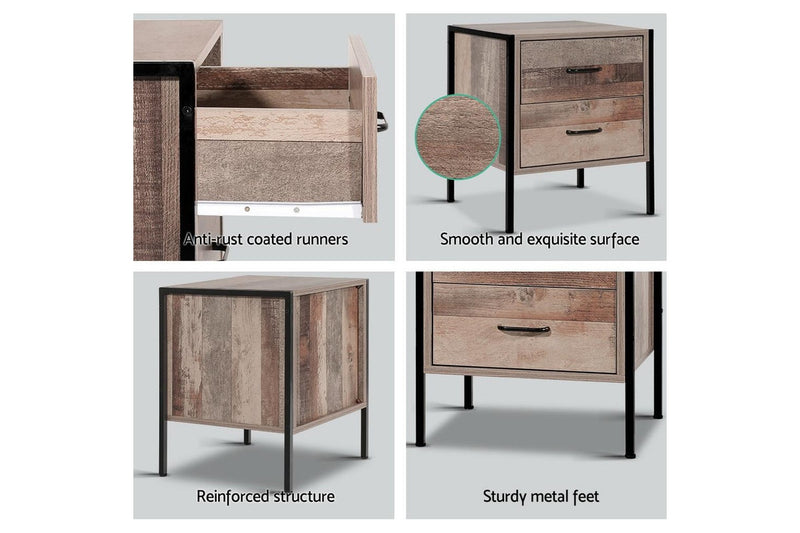 Artiss Bedside Table 2 Drawers - BARNLY