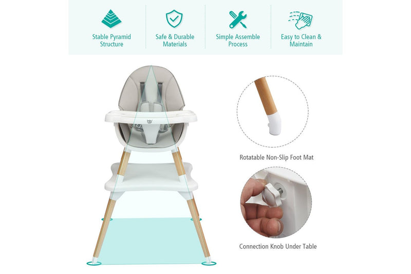 Giantex 5-in-1 Convertible Baby High Chair Toddler Booster Seat Kids Table & Chair Set w/Removable Tray, Grey