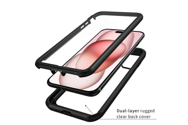 Apple iPhone 15 Plus Military Grade Full Body Shockproof Clear Heavy Duty Case Bumper Drop Protection Tough Cover (Black)
