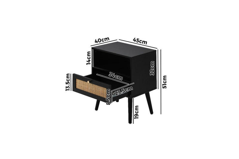 Oikiture Bedside Table Rattan Black
