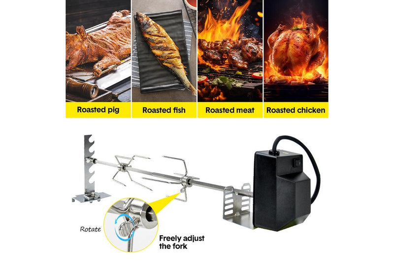 Automatic BBQ Rotisserie Kit Electric Stanless Steel Roast Spit Set Adjustable with Motor AU Plug for Grilling Hot Dog Chicken Steak