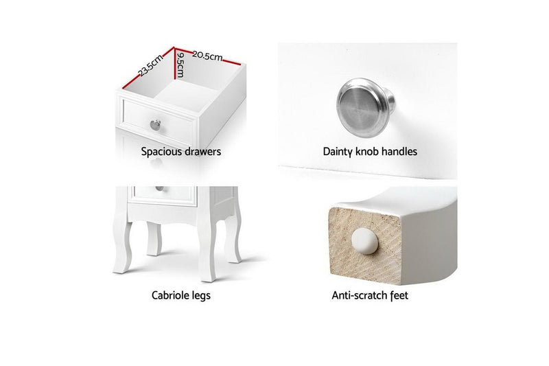 Artiss Bedside Table 2 Drawers - BISSET White