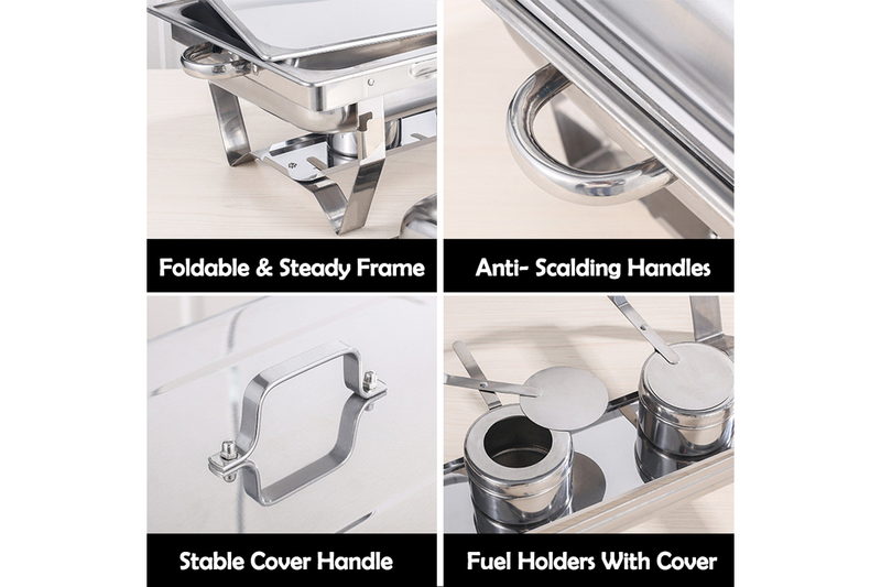 Alston 9L 4.5x2 Bain Marie Bow Food Buffet Warmer Pan Chafing Dish Stainless Steel Catering Warmer Set with Trays Lid Fuel Holder Party Banquet Dining