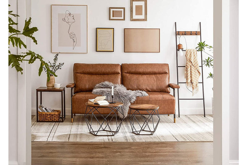 Set of 2 Side Tables Robust Steel Frame, Rustic Brown and Black