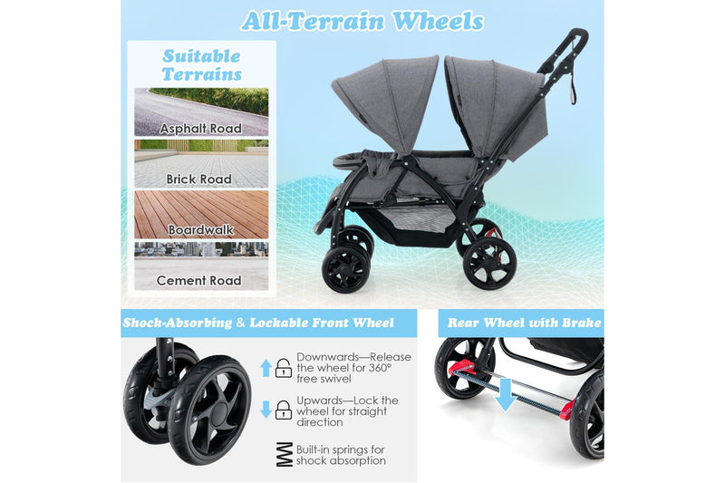 Giantex Foldable Double Seat Baby Pram Toddler Stroller Backrest Footrest Twin Infant Snap Stroller
