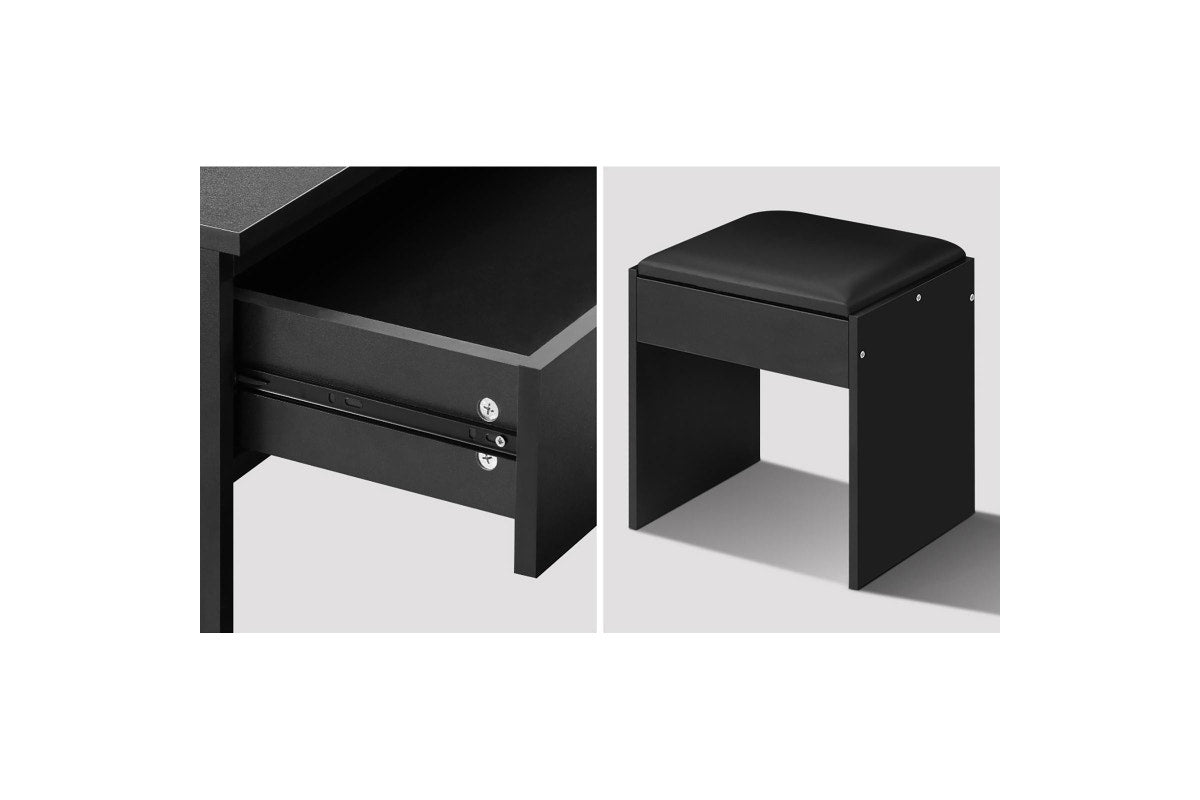 Oikiture Dressing Table Stool Set 12 LED Bulbs(Black)