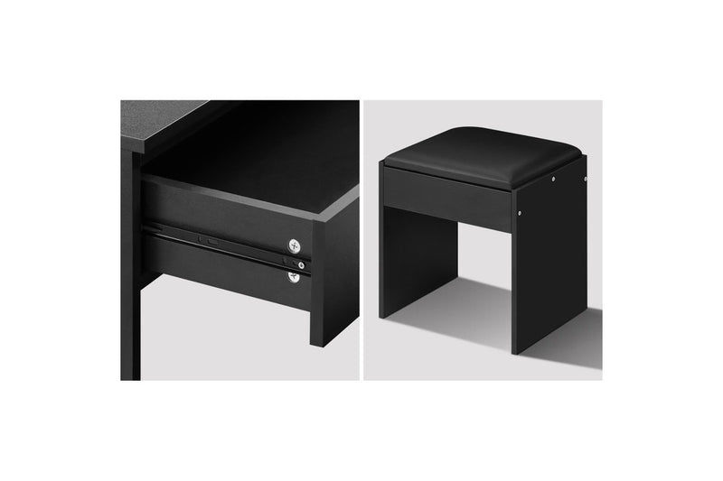 Oikiture Dressing Table Stool Set 12 LED Bulbs(Black)