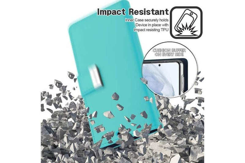 Goospery Samsung Galaxy S22 +/ S22 Plus Rich Diary Wallet Flip Case Leather Card Slots Magnetic Cover (Aqua)