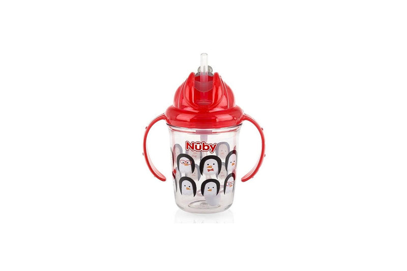 2x Nuby Tritan Weighted Sipping Straw Flip It Drinking Cup 240ml 12m+ Assorted